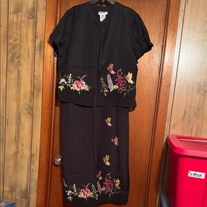 Black Floral Embroidered Two-Piece Dress